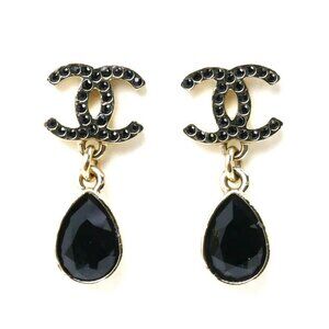 CHANEL Black Logo Earrings